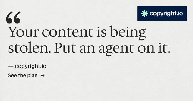 Social ad for copyright.io: "See the plan first." Minimal luxury style, quote layout, light palette in white, grey.
