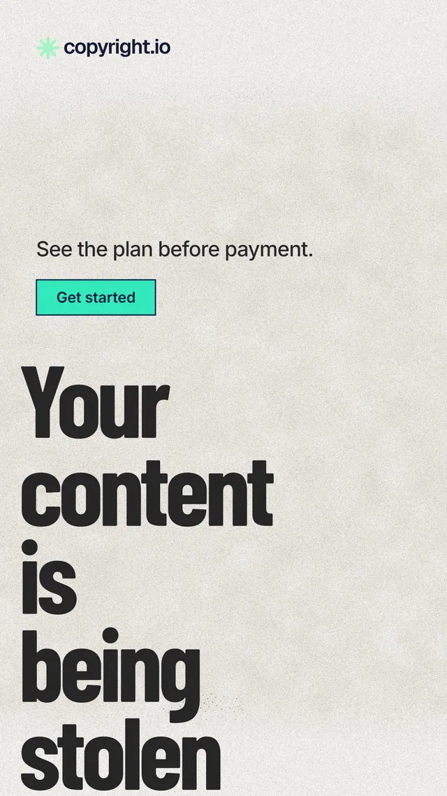 Instagram story for copyright.io: "Your content is being stolen." Ink sticker style, oversized layout, light palette in white, grey.