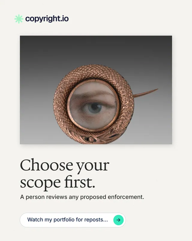 Instagram portrait post for copyright.io: "Choose your scope first." Agentic glass style, bottom layout, light palette in white, grey.