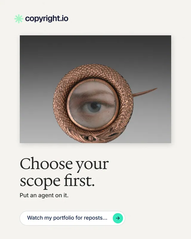 Instagram portrait post for copyright.io: "Choose your scope first." Agentic glass style, bottom layout, light palette in white, grey.