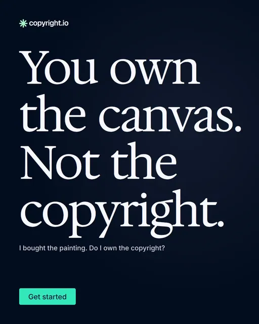 Video for copyright.io: "You own the canvas. Not the copyright.". Doc motion loop, 6.0 s, dark palette.