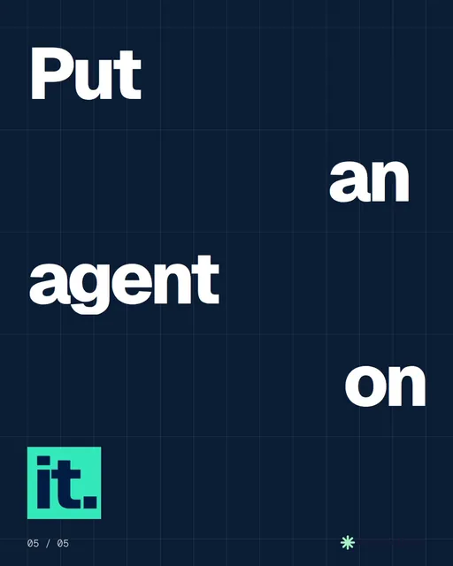 Video for copyright.io: "Put an agent on it.". Kinetic type grid, 6.0 s, dark palette.