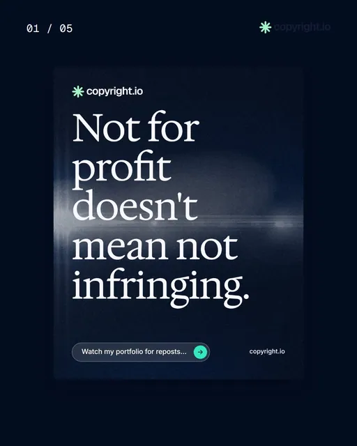 Video for copyright.io. Ad flipbook, 7.5 s, dark palette.