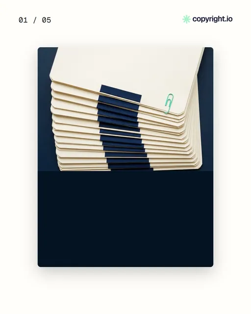 Video for copyright.io. Ad flipbook, 7.5 s, light palette.