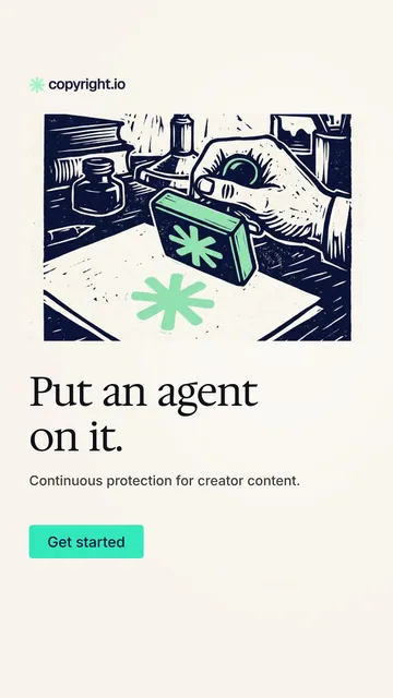 Video for copyright.io: "Put an agent on it.". Doc motion loop, 6.0 s, light palette.