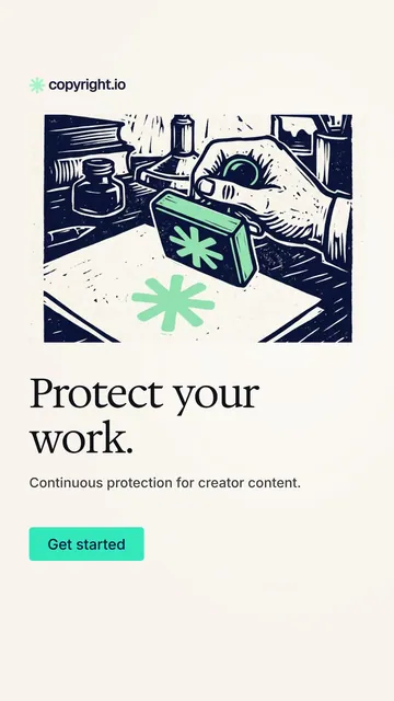Video for copyright.io: "Protect your work.". Doc motion loop, 7.0 s, light palette.