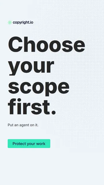 Video for copyright.io: "Choose your scope first.". Doc motion loop, 8.0 s, light palette.