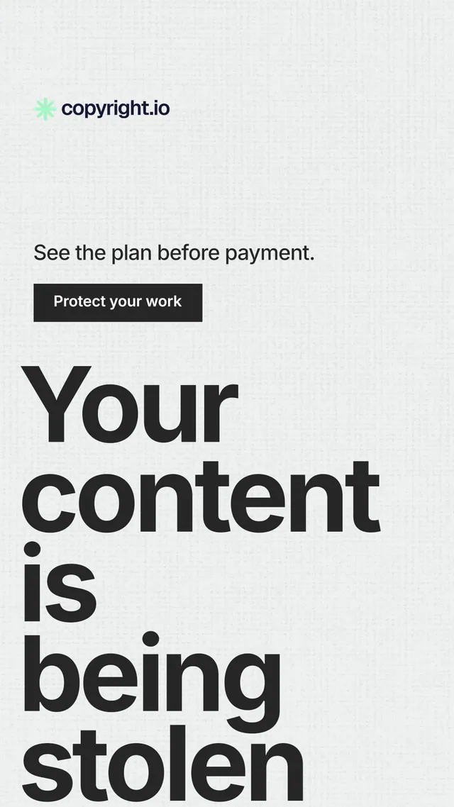 Instagram story for copyright.io: "Your content is being stolen." Swiss style, oversized layout, light palette in white, grey.