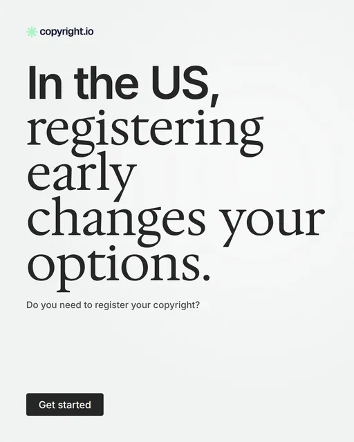 Video for copyright.io: "In the US, registering early changes your options.". Doc motion loop, 6.0 s, light palette.