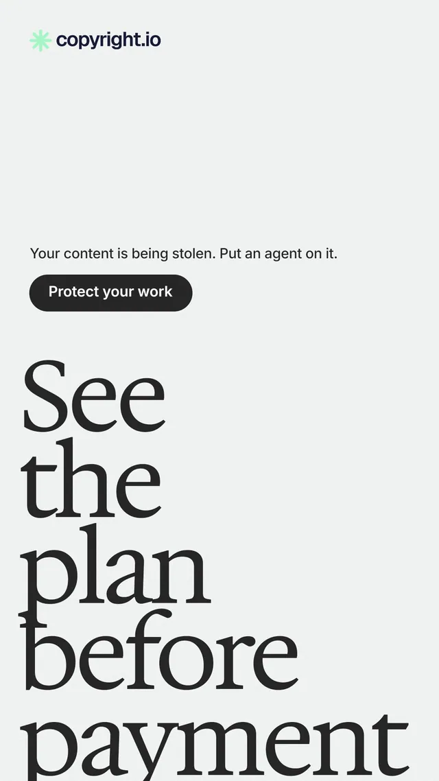 Instagram story for copyright.io: "See the plan before payment." Data card style, oversized layout, light palette in white, grey.