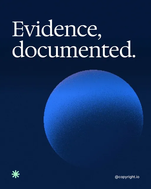 Video for copyright.io: "Evidence, documented.". Shader loop, 6.0 s, dark palette.