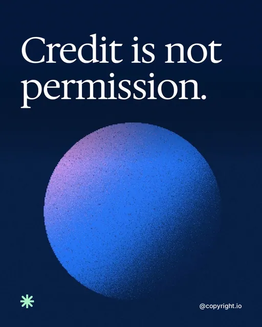 Video for copyright.io: "Credit is not permission.". Shader loop, 6.0 s, dark palette.