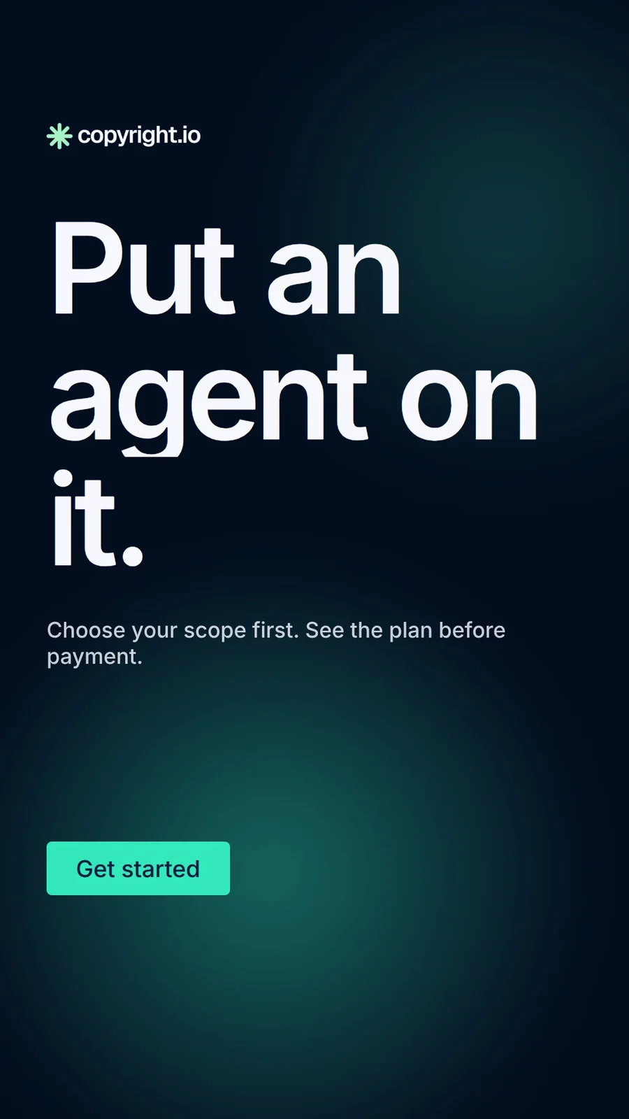 Video for copyright.io: "Put an agent on it.". Doc motion loop, 8.0 s, dark palette.