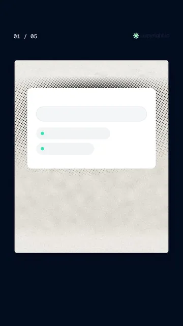 Video for copyright.io. Ad flipbook, 7.5 s, light palette.
