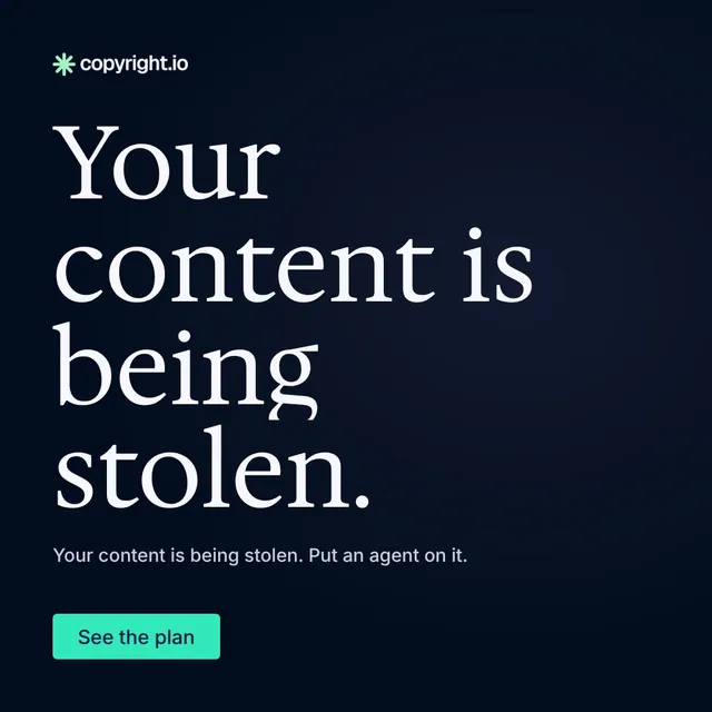 Video for copyright.io: "Your content is being stolen.". Doc motion loop, 8.0 s, dark palette.