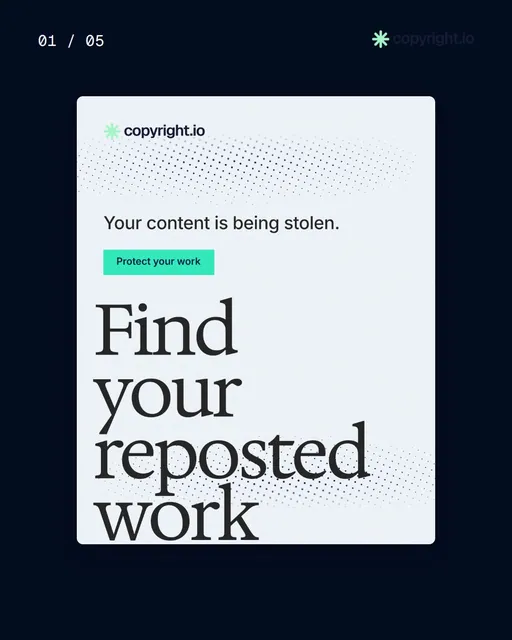 Video for copyright.io. Ad flipbook, 7.5 s, light palette.