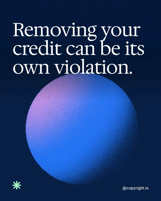 Video for copyright.io: "Removing your credit can be its own violation.". Shader loop, 6.0 s, dark palette.