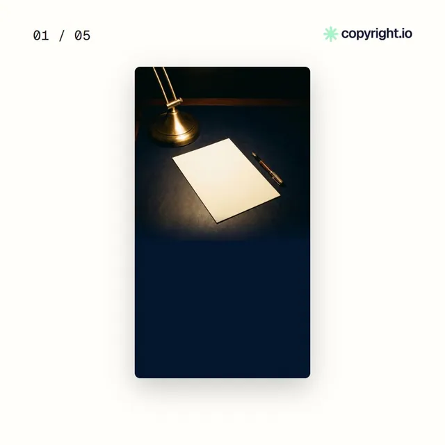 Video for copyright.io. Ad flipbook, 7.5 s, light palette.