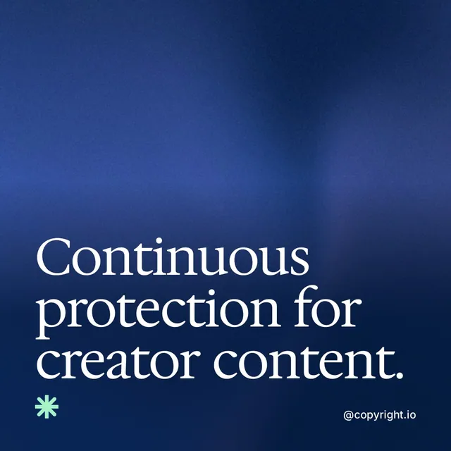 Video for copyright.io: "Continuous protection for creator content.". Shader loop, 6.0 s, dark palette.