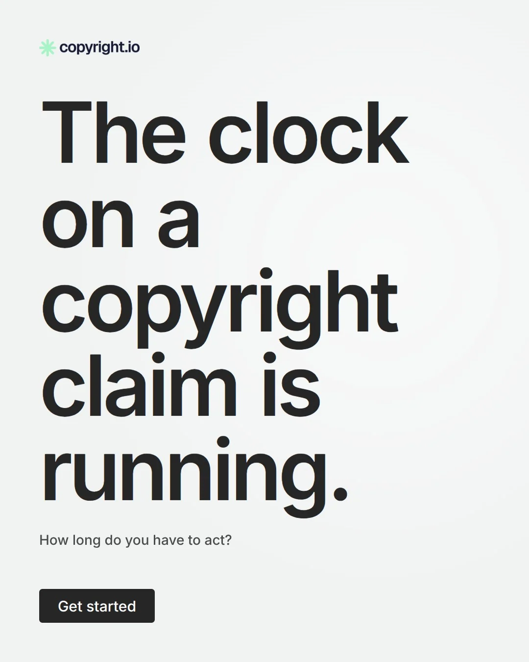 Video for copyright.io: "The clock on a copyright claim is running.". Doc motion loop, 6.0 s, light palette.