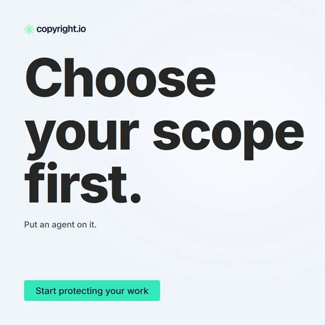 Video for copyright.io: "Choose your scope first.". Doc motion loop, 6.0 s, light palette.