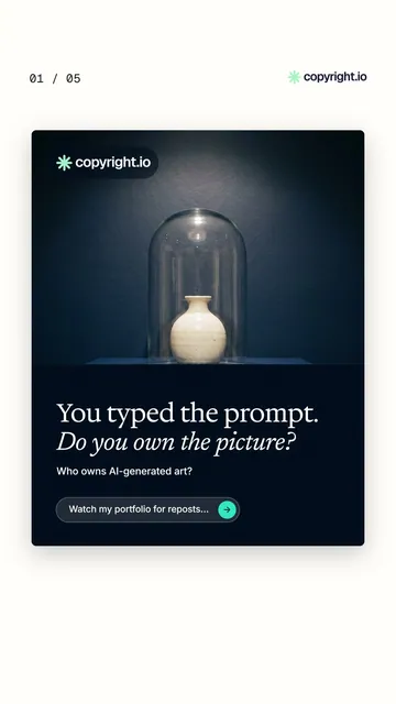 Video for copyright.io. Ad flipbook, 7.5 s, light palette.