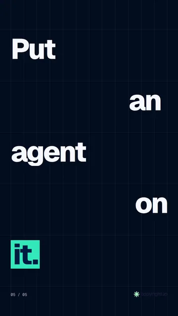 Video for copyright.io: "Put an agent on it.". Kinetic type grid, 6.0 s, dark palette.
