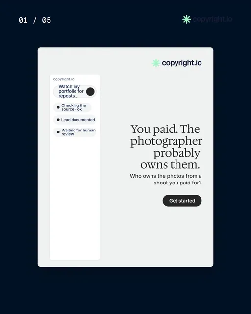 Video for copyright.io. Ad flipbook, 7.5 s, light palette.