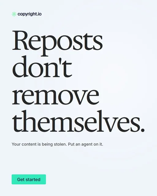 Video for copyright.io: "Reposts don't remove themselves.". Doc motion loop, 6.0 s, light palette.