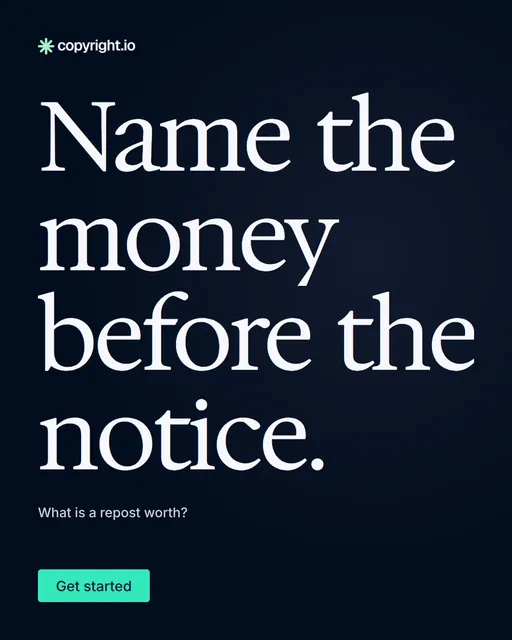Video for copyright.io: "Name the money before the notice.". Doc motion loop, 7.0 s, dark palette.