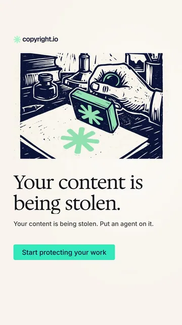 Video for copyright.io: "Your content is being stolen.". Doc motion loop, 8.0 s, light palette.