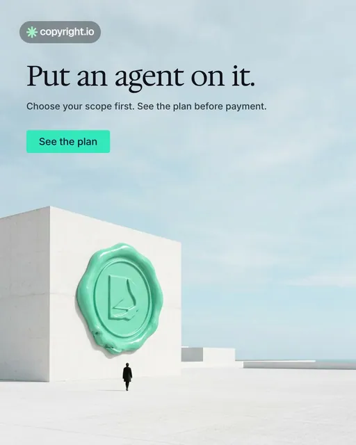 Video for copyright.io: "Put an agent on it.". Doc motion loop, 6.0 s, light palette.