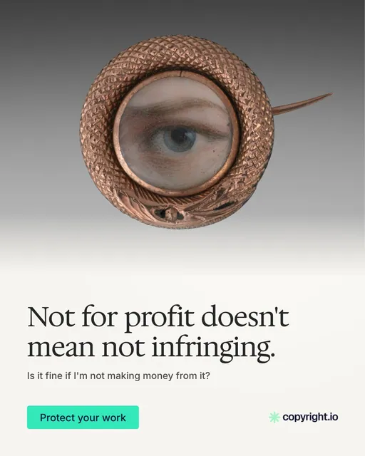 Video for copyright.io: "Not for profit doesn't mean not infringing.". Doc motion loop, 6.0 s, light palette.
