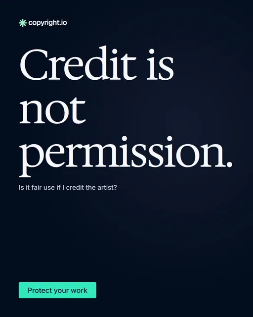 Video for copyright.io: "Credit is not permission.". Doc motion loop, 6.0 s, dark palette.