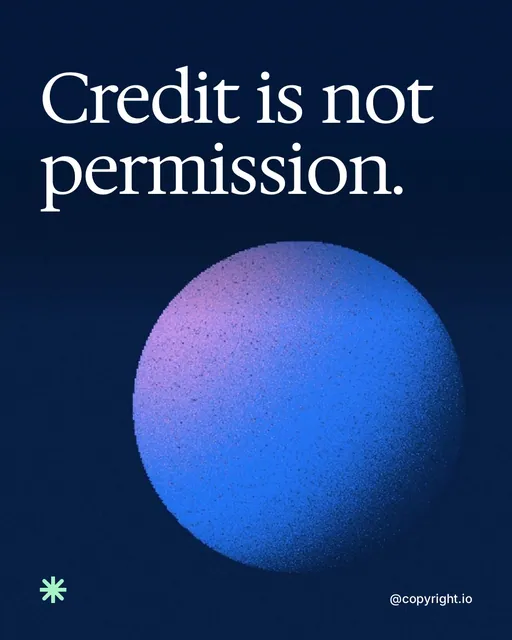 Video for copyright.io: "Credit is not permission.". Shader loop, 6.0 s, dark palette.