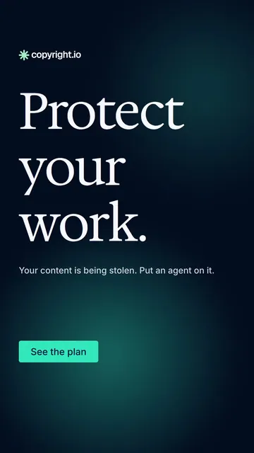 Video for copyright.io: "Protect your work.". Doc motion loop, 7.0 s, dark palette.