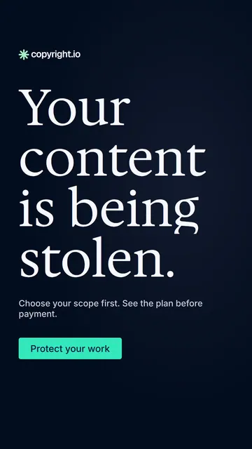 Video for copyright.io: "Your content is being stolen.". Doc motion loop, 8.0 s, dark palette.