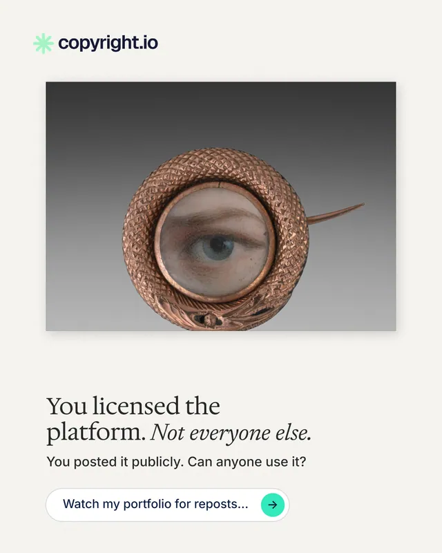 Instagram portrait post for copyright.io: "You licensed the platform. Not everyone else." Agentic glass style, bottom layout, light palette in white, grey.