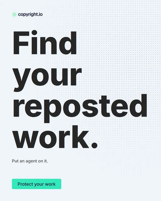 Video for copyright.io: "Find your reposted work.". Doc motion loop, 6.0 s, light palette.
