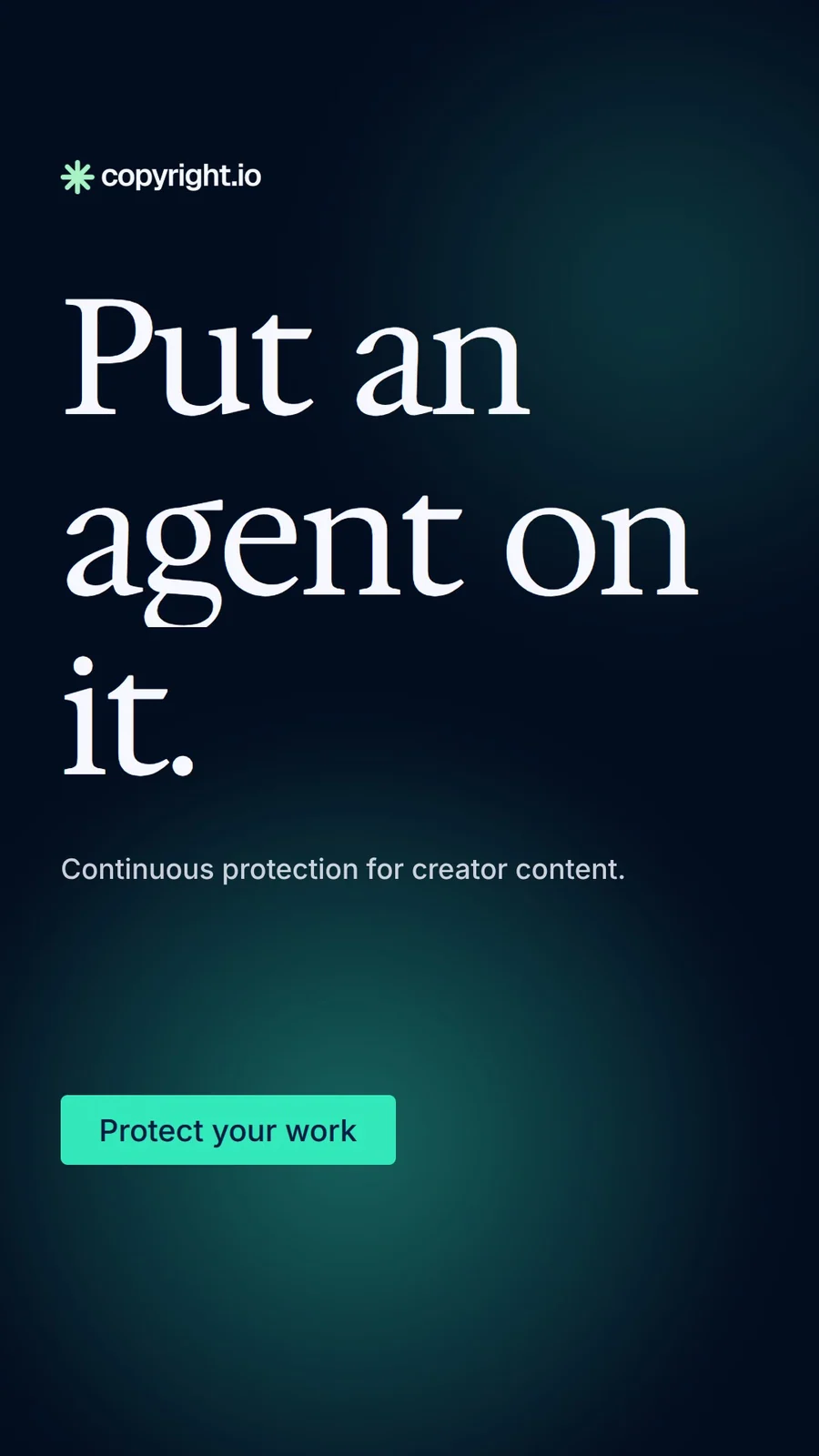 Video for copyright.io: "Put an agent on it.". Doc motion loop, 8.0 s, dark palette.