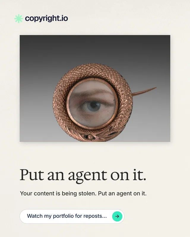 Instagram portrait post for copyright.io: "Put an agent on it." Agentic glass style, bottom layout, light palette in white, grey.