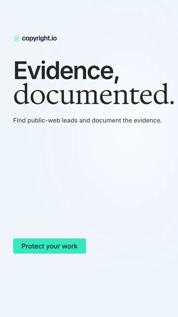 Video for copyright.io: "Evidence, documented.". Doc motion loop, 6.0 s, light palette.