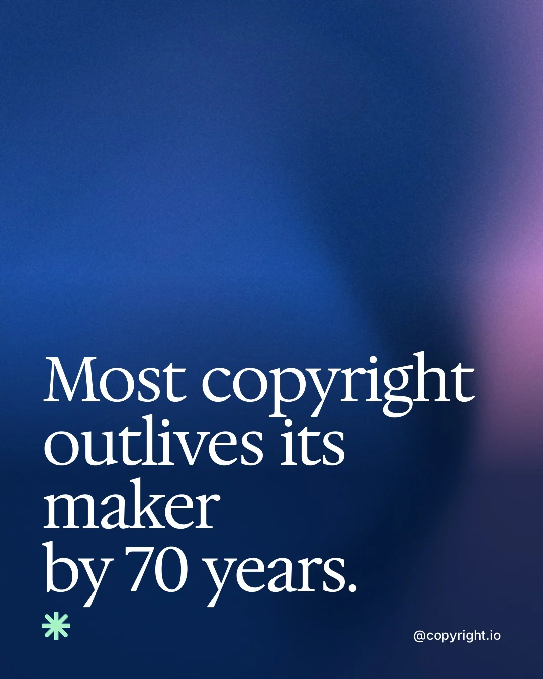 Video for copyright.io: "Most copyright outlives its maker by 70 years.". Shader loop, 6.0 s, dark palette.