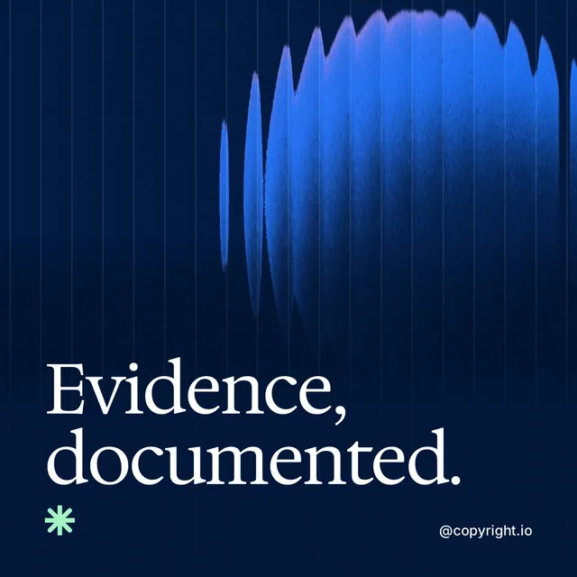Video for copyright.io: "Evidence, documented.". Shader loop, 6.0 s, dark palette.