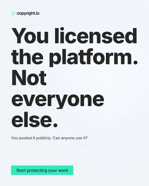 Video for copyright.io: "You licensed the platform. Not everyone else.". Doc motion loop, 7.0 s, light palette.