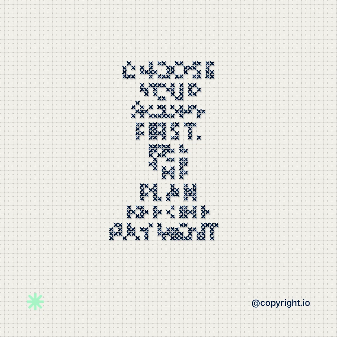 Instagram post for copyright.io: "Choose your scope first. See the plan before payment." Stitch style, technique:raster type fx layout, light palette in white, grey.