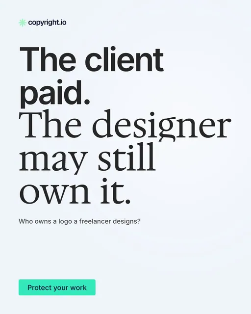 Video for copyright.io: "The client paid. The designer may still own it.". Doc motion loop, 7.0 s, light palette.