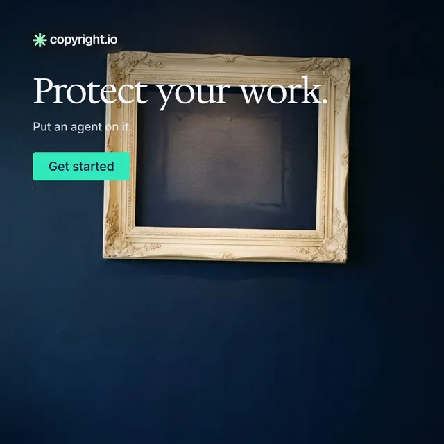 Video for copyright.io: "Protect your work.". Doc motion loop, 8.0 s, dark palette.