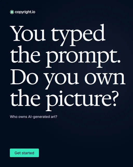 Video for copyright.io: "You typed the prompt. Do you own the picture?". Doc motion loop, 6.0 s, dark palette.