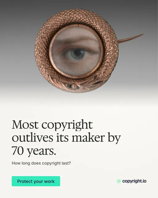 Video for copyright.io: "Most copyright outlives its maker by 70 years.". Doc motion loop, 8.0 s, light palette.